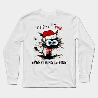 Black Cat Santa Hat It's Fine I'm Fine Everything Is Fine Long Sleeve T-Shirt